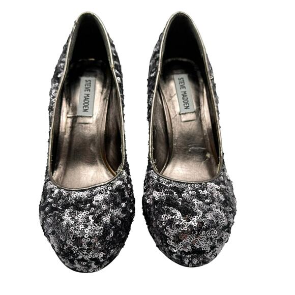 STEVE MADDEN Women's 10 Silver Sequin Platform Ultra High Pinup Heels P-Rebaa‎ - Picture 5 of 10